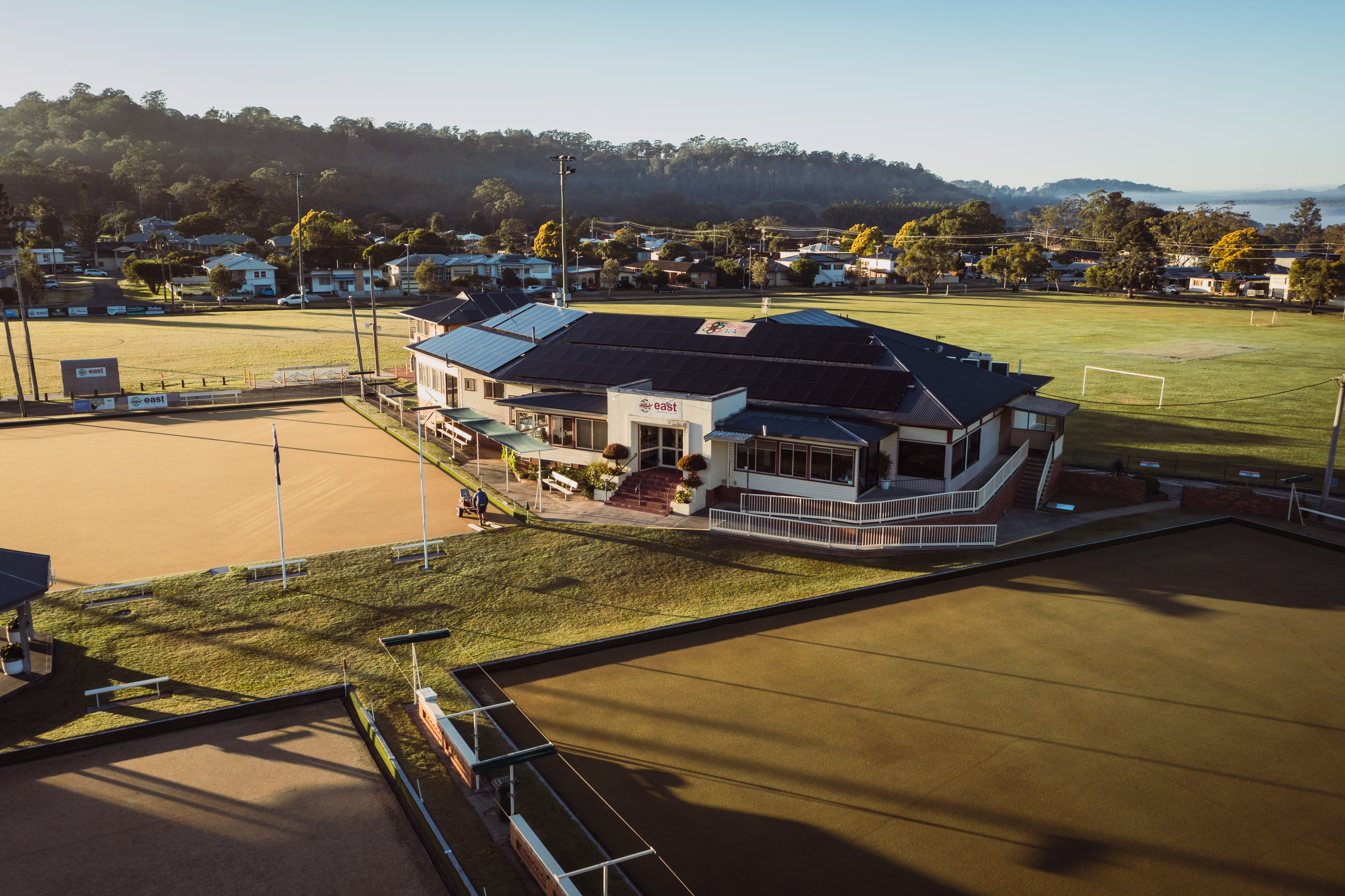 Aerial view of the East Lismore Bowling Club greens