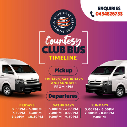 Free courtesy bus — Friday, Saturday & Sunday from 4pm. Book on 0434 826 733.