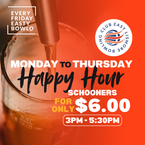 Happy Hour — Monday to Thursday, schooners for only $6, 3pm to 5:30pm.