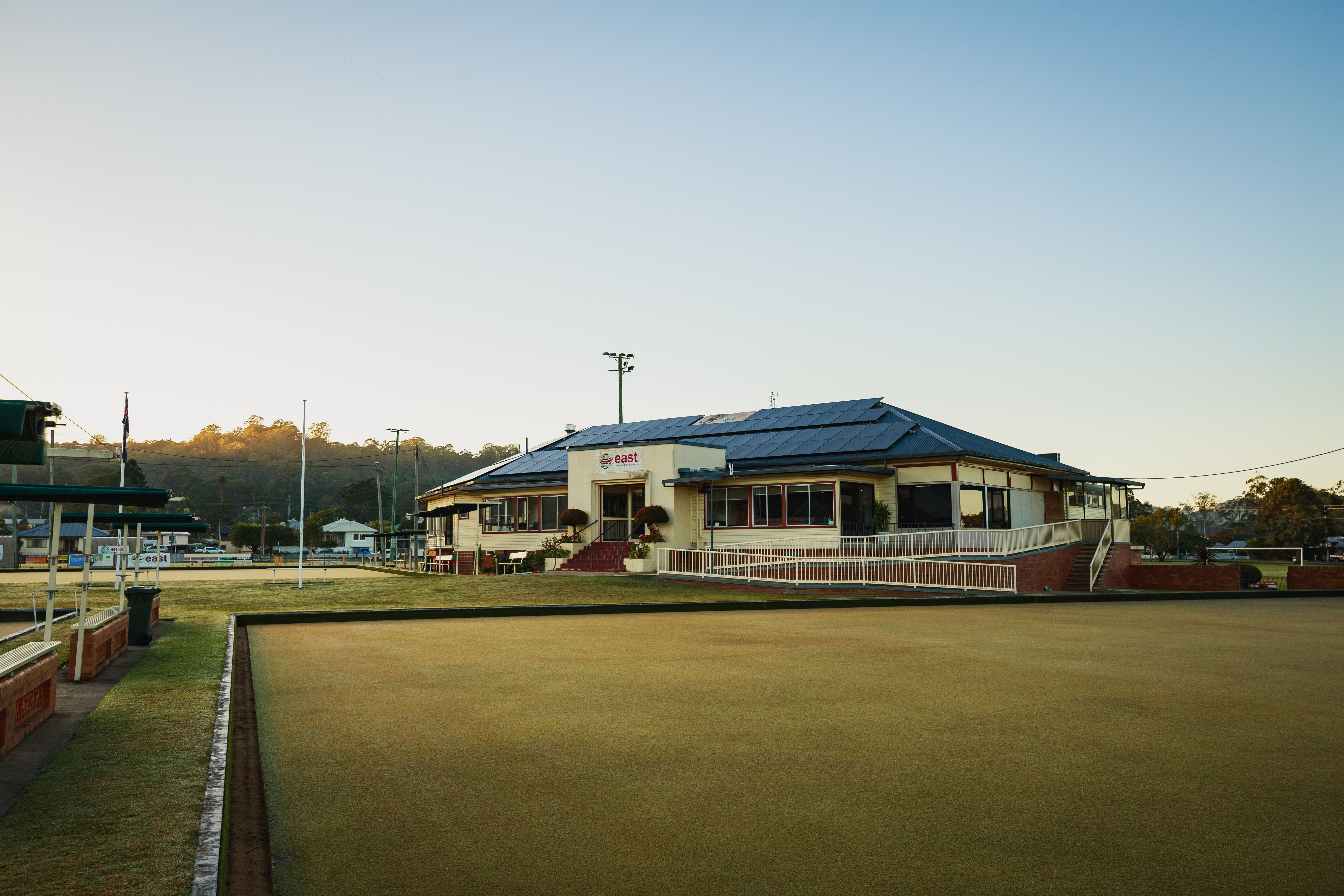 The clubhouse at golden hour